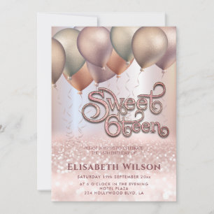 Invitation Moderne Romantique Rose or glittery ombre ballon