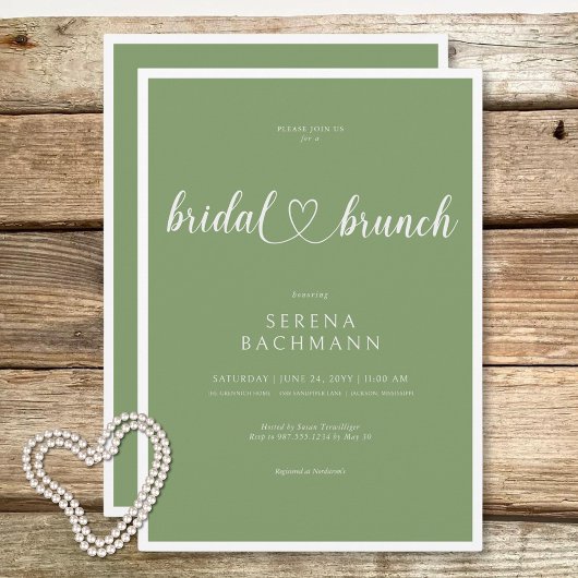 Invitation Moderne Romantique Sage minimaliste Vert Bridal Br
