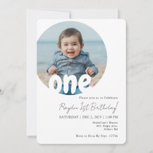 Invitation Moderne Rond Simple Bébé Rond Photo Anniversaire