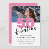 Invitation Moderne rose 50 fabuleux script 50e fête d'anniver (Devant / Derrière)