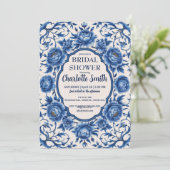 Invitation Moderne Rose bleu Fleur antique douche nuptiale (Debout devant)