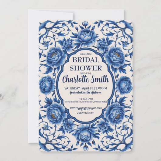 Invitation Moderne Rose bleu Fleur antique douche nuptiale (Devant)