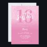 Invitation Moderne rose élégant 16e anniversaire<br><div class="desc">Une simple invitation moderne de 16ème anniversaire avec une élégante typographie de script de calligraphie et un design minimaliste en rose et blanc.</div>