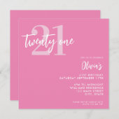 Invitation Moderne rose élégant 21e anniversaire (Devant / Derrière)