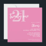 Invitation Moderne rose élégant 21e anniversaire<br><div class="desc">Une simple invitation moderne 21ème anniversaire avec une élégante typographie de script de calligraphie et un design minimaliste en rose et blanc.</div>