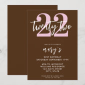 Invitation moderne rose élégant 22e anniversaire (Devant / Derrière)