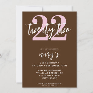 Invitation moderne rose élégant 22e anniversaire