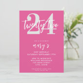 Invitation moderne rose élégant 24e anniversaire (Debout devant)