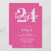 Invitation moderne rose élégant 24e anniversaire (Devant / Derrière)