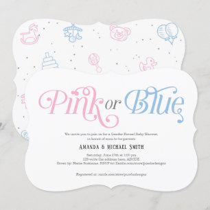 Invitation Moderne, rose et bleu, garçon ou fille, révélation