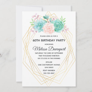 Invitation Moderne rose et vert Succulents Aquarelle Annivers