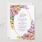 Invitation Moderne rose Orange Floral Surprise 100e anniversa (Devant)