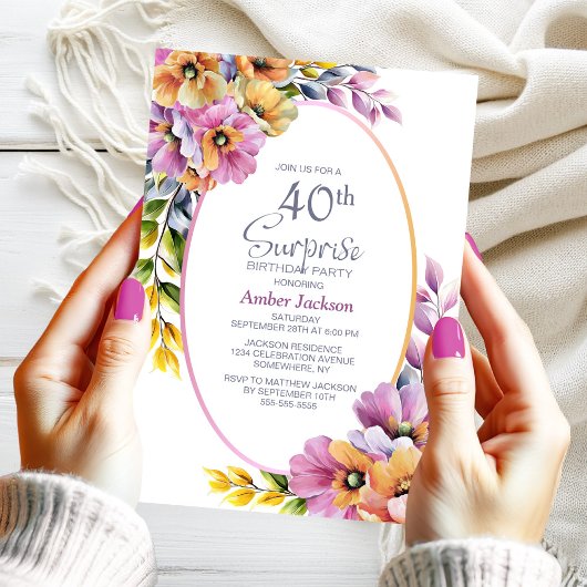 Invitation Moderne rose orange Floral Surprise 40e anniversai