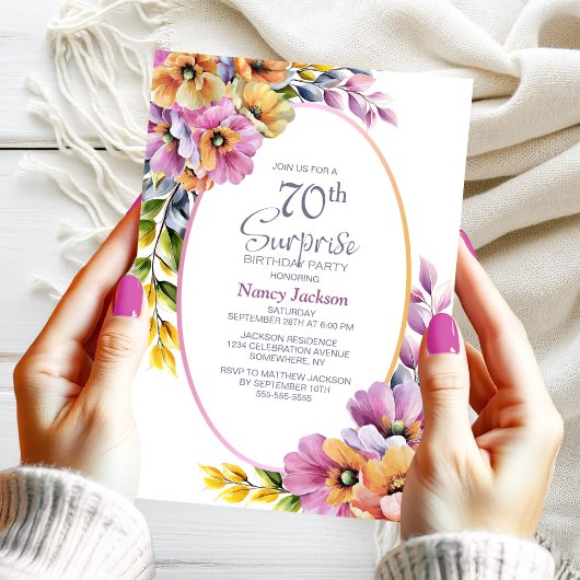Invitation Moderne rose orange Floral Surprise 70e anniversai