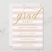 Invitation Moderne rose rayures or personnalisé Grad Party (Devant)