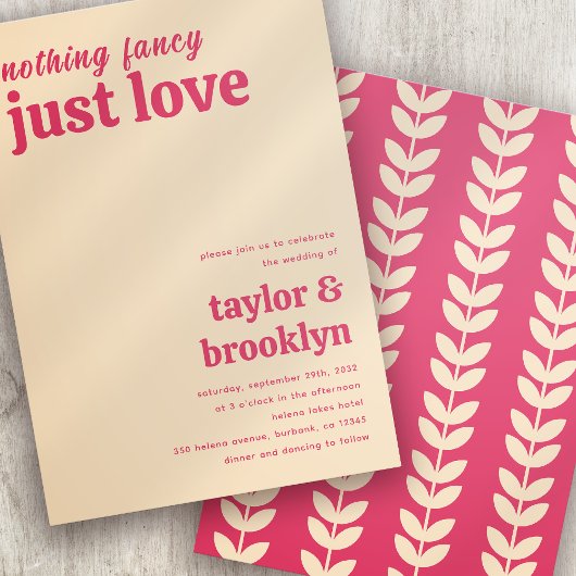 Invitation Moderne rose Rétro Rien de fantaisie Juste Amour M