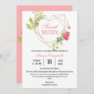 Invitation Moderne rose rose floral doux 16 Anniversaire