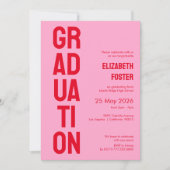 Invitation Moderne rose & rouge audacieux graduation de polic (Devant)