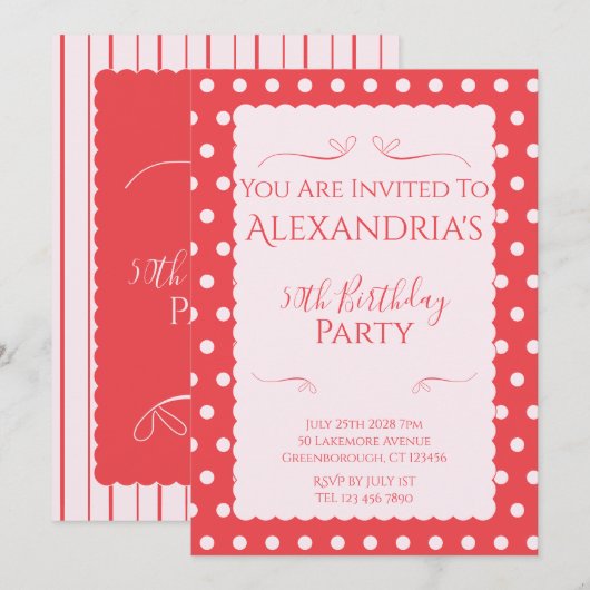 Invitation moderne rose rouge pour une fête d'anni (Devant / Derrière)