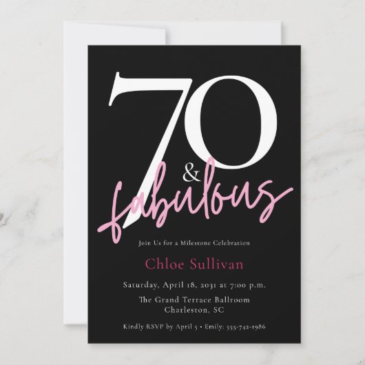 Invitation Moderne rose script 70 Anniversaire exceptionnel (Devant)
