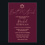 Invitation Moderne Rose simple Or Bourgogne Bat mitzvah rouge<br><div class="desc">Cette invitation Bat mitzvah élégante, minimaliste et chic est le choix idéal pour votre fille lors de sa journée spéciale. Il présente un design simple et moderne de typographie en or faux rose avec l'étoile de David sur un arrière - plan rouge bordeaux. C'est un design magnifique, contemporain et élégant...</div>