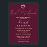 Invitation Moderne Rose simple Or Bourgogne Bat mitzvah rouge<br><div class="desc">Cette invitation Bat mitzvah élégante, minimaliste et chic est le choix idéal pour votre fille lors de sa journée spéciale. Il présente un design simple et moderne de typographie en or faux rose avec l'étoile de David sur un arrière - plan rouge bordeaux. C'est un design magnifique, contemporain et élégant...</div>