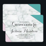Invitation Moderne Rose Turquoise Marbre Quinceañera Douce 15<br><div class="desc">Conçu par Dream Big Digital Design</div>
