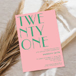 Invitation Moderne rose vert minimaliste chic 21e anniversair<br><div class="desc">Invitation moderne de 21e anniversaire avec élégante typographie chic et design minimaliste en couleur rose vert.</div>