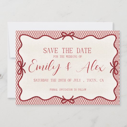 Invitation moderne rouge & crème save the date (Devant)