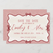 Invitation moderne rouge & crème save the date (Devant / Derrière)