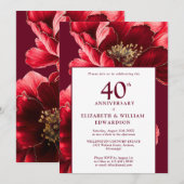 Invitation Moderne Rouge Rubis Et Or Floral 40e Anniversaire (Devant / Derrière)
