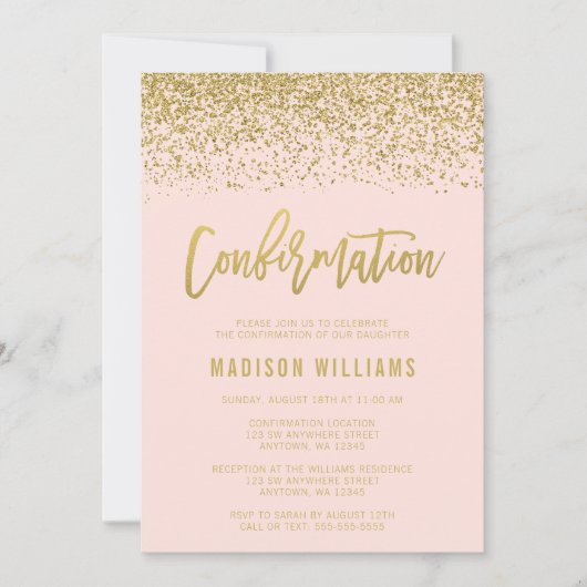 Invitation Moderne rougissent la confirmation rose de parties (Devant)