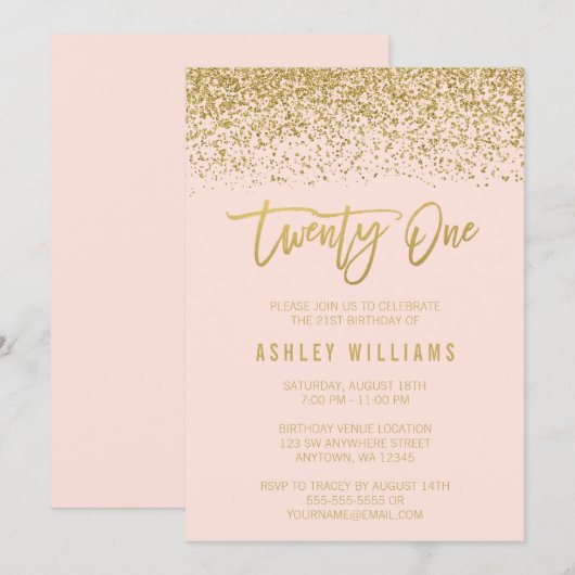 Invitation Moderne rougissent le 21ème anniversaire de Faux (Devant / Derrière)