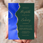 Invitation Moderne Royal Blue Gold Agate Emerald Green Mariag
