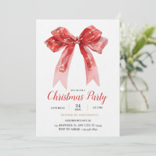 Invitation moderne ruban rouge Noël