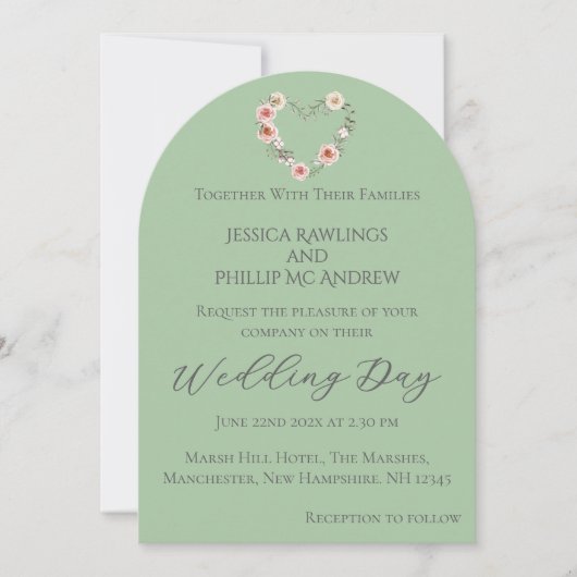 Invitation Moderne Russe Floral Mariage vert doux (Devant)