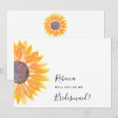 Invitation Moderne Russe Tournesol Aquarelle Bridesmaid (Devant / Derrière)