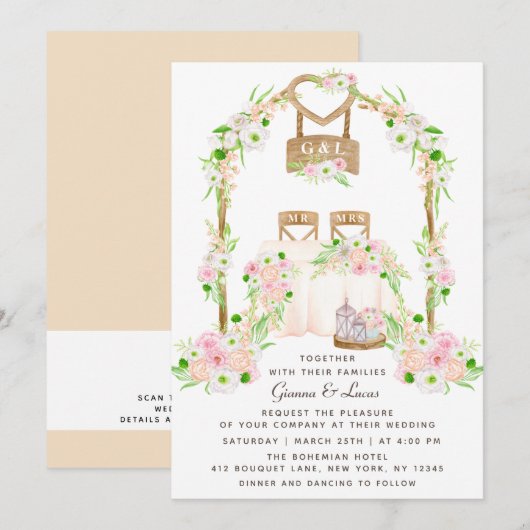 Invitation Moderne Rustique Aquarelle extérieure Mariage Flor (Devant / Derrière)