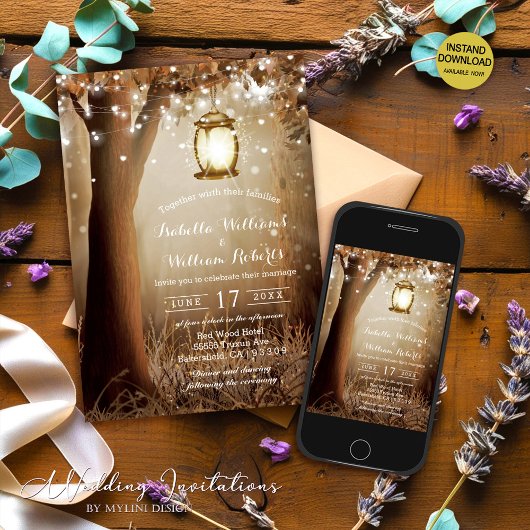 Invitation Moderne Rustique Arbre de Pays Mariage