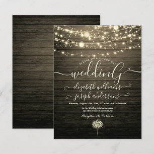 Invitation Moderne Rustique Bois & Lumières Blanches mariage