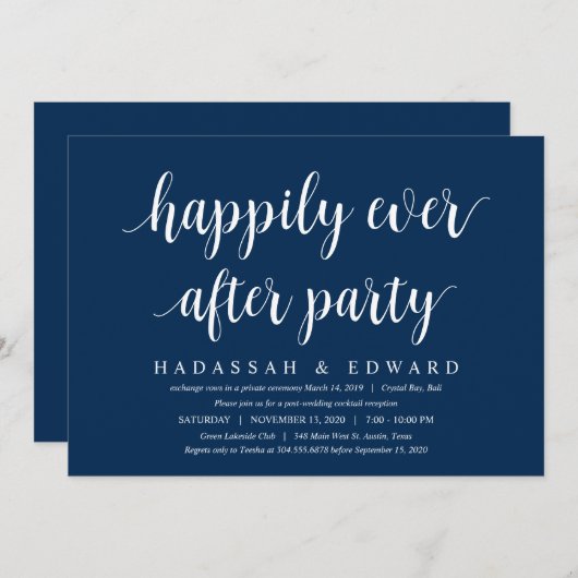 Invitation Moderne Rustique Cute Navy Bleu, Elopement Mariage (Devant / Derrière)