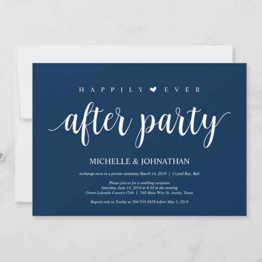 Invitation Moderne Rustique, écriture Bleu Marine, Mariage en (Devant)