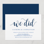 Invitation Moderne Rustique, écriture Bleu Marine, Mariage en (Devant / Derrière)