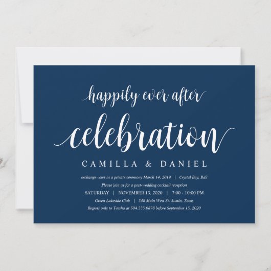 Invitation Moderne Rustique, Écriture Bleu Marine, Mariage en (Devant)