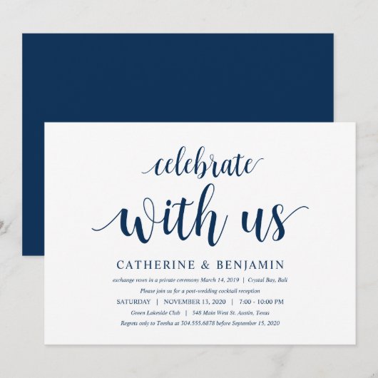 Invitation Moderne Rustique, Écriture Bleu Marine, Mariage en (Devant / Derrière)
