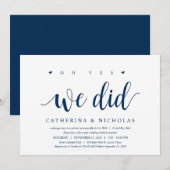 Invitation Moderne Rustique, Écriture Bleu Marine, Mariage en (Devant / Derrière)