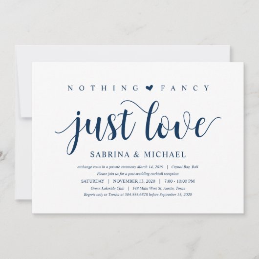 Invitation Moderne Rustique, Écriture Bleu Marine, Mariage en (Devant)