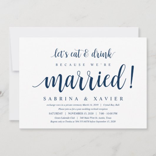 Invitation Moderne Rustique, Écriture Bleu Marine, Mariage en (Devant)