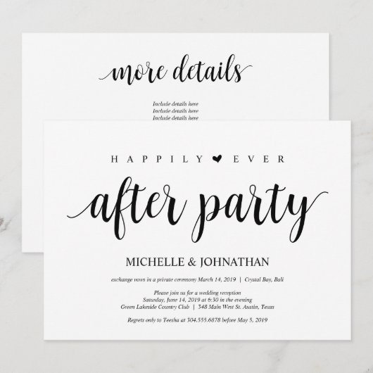 Invitation Moderne Rustique, Écriture noire, Fuite de mariés (Devant / Derrière)