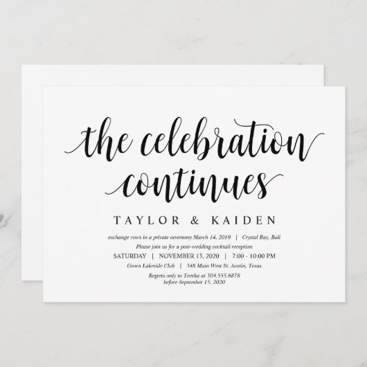 Invitation Moderne Rustique, Écriture Noire, Mariage Intime (Devant / Derrière)